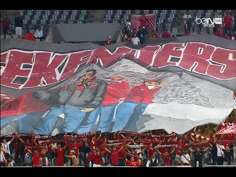 شاهد  جماهير الوداد ترفع تيفو رائع في ملعب برج العرب أمام الأهلي المصري