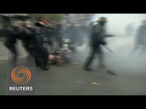 french riot police at the place de la republique in central paris