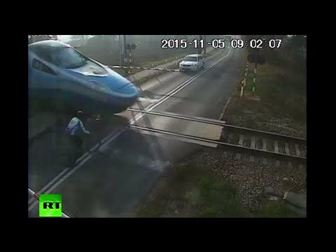 cyclist bumps into moving highspeed train